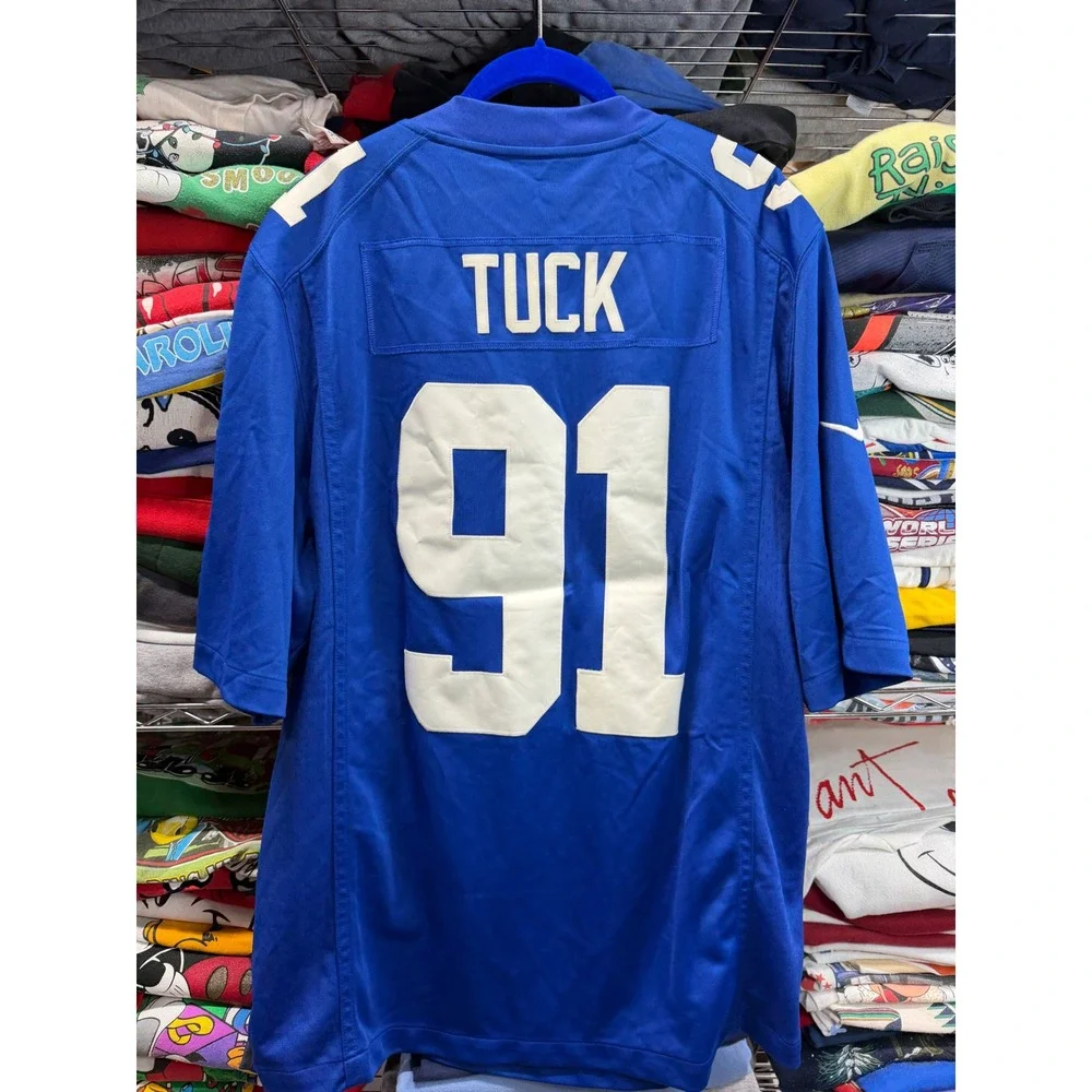 Nike Mens New York Giants Justin Tuck 91 NFL Jersey XL Blue Football On Field